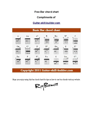 Example Basic Guitar Bar Chords Chart