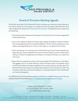 Example Board Of Directors Meeting Agenda Form