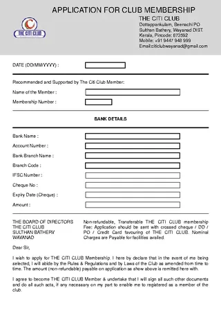 Example Citi Club Membership Application Form Download