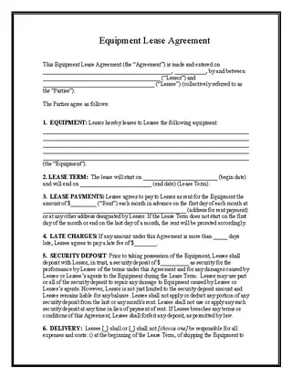 Example Equipment Lease Agreement Template