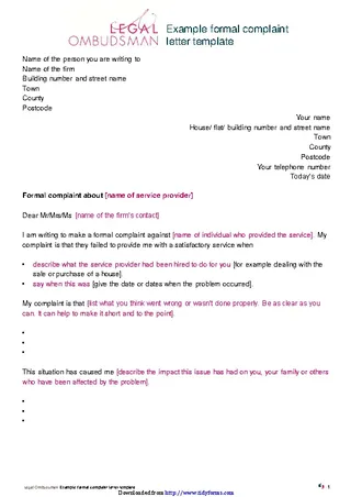Forms Example Formal Complaint Letter Template