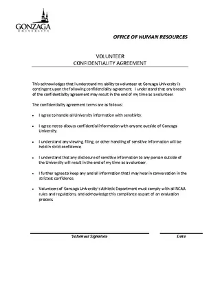 Forms Example Human Resource Volunteer Confidentiality Agreement