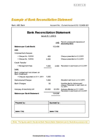 Forms Example Of Bank Reconciliation Statement