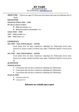 Example Of The Space Saving Resume