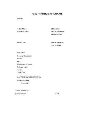Forms Example Road Trip Itinerary Template