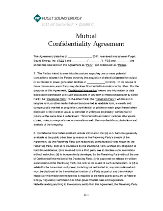 Example Standard Mutual Confidentiality Agreement