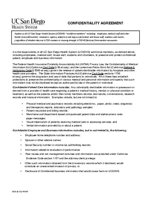 Example Standard Patient Confidentiality Agreement