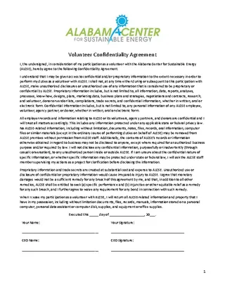 Example Volunteer Celebrity Confidentiality Agreement