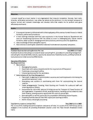 Executive Hr And Admin Sample Resume