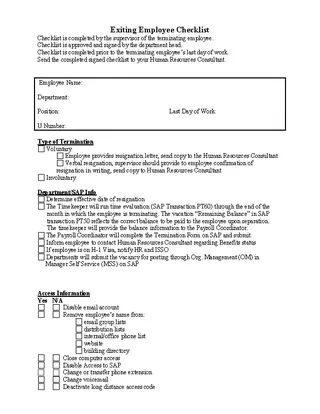 Forms Exiting Employee Checklist Template