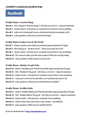 Facebook Content Calendar Template