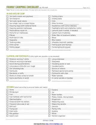Forms Family Camping Checklist