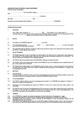 Forms Family Rent Agreement Letter