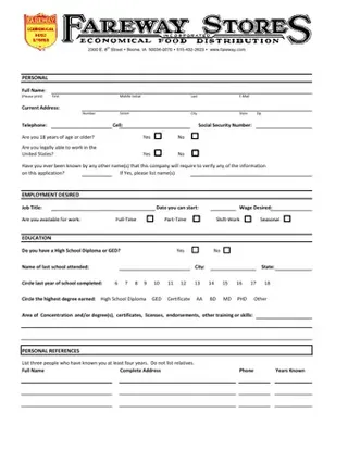 Forms Fareway Application PDF