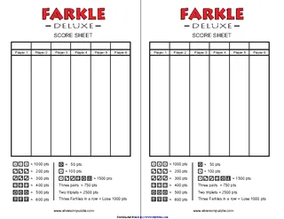 Forms Farkle Score Cards