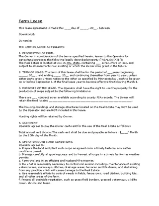 Farm Lease Agreement Free Download