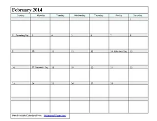 Forms February 2014 Calendar 1
