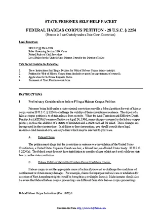 Forms Federal Habeas Corpus Petition 28 U S C 2254