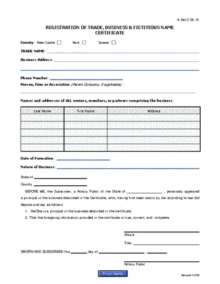 Forms Fictitious Names Registration Certificate 1009
