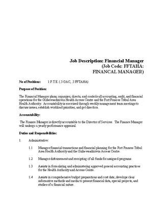 Forms Finance Manager Job Description Template Word