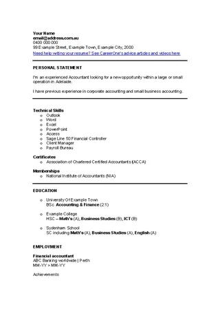 Financial Accountant Cv Template