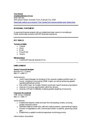 Financial Analyst Cv Template