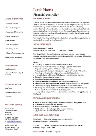 Financial Controller Cv Template