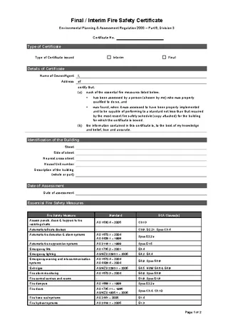 Fire Safety Certificate Template