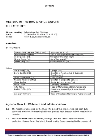 First Board Of Directors Meeting Agenda Sample