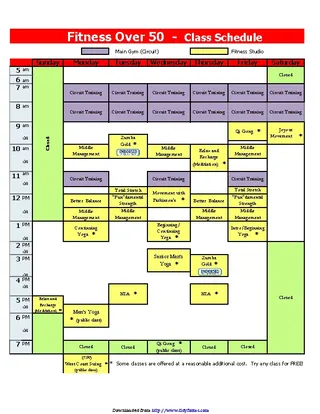 Fitness Class Schedule Template