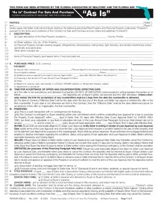 Forms Florida As Is Real Estate Contract PDF