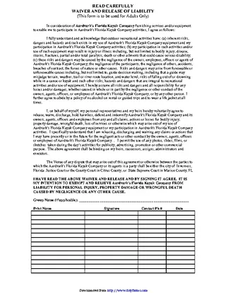 Forms Florida Liability Release Form For Adults