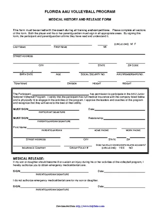 Forms Florida Medical History And Release Form For Player