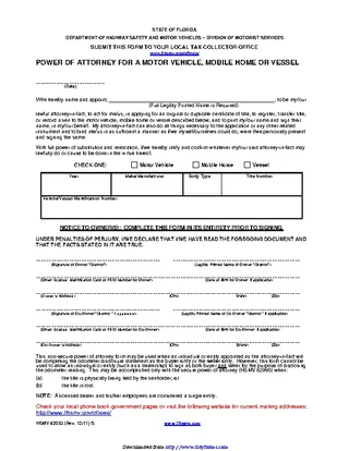 Florida Motor Vehicle Power Of Attorney Form