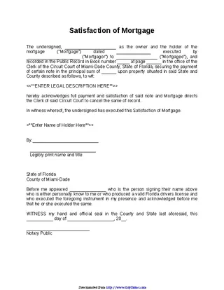 Forms Florida Satisfaction Of Mortgage 3