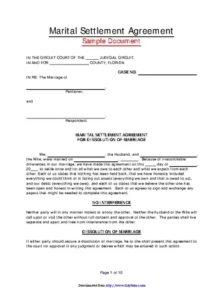 Florida Separation Agreement Template