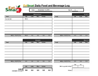 Forms Food Log Spreadsheet