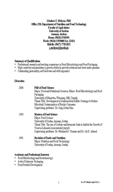 Food Microbiologist Resume - PDFSimpli