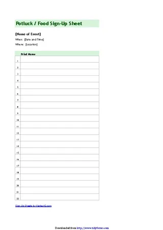 Forms Food Sign Up Sheet Template