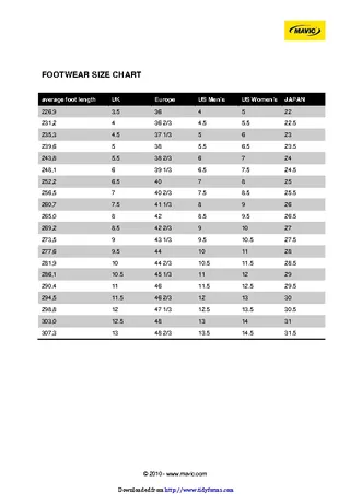 Footwear Size Chart