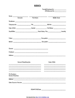 Form Of Bio Data