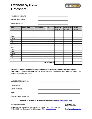 Fortnightly Contractor Timesheet Download In Pdf