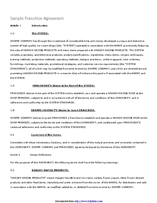 Forms Franchise Agreement Sample 1