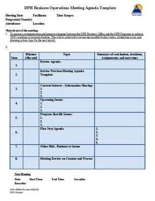 Free Business Operations Meeting Schedule Template