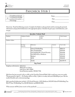 Forms Check Stub Template Printables PDF