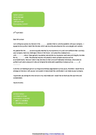 Forms Free Cover Letter Example