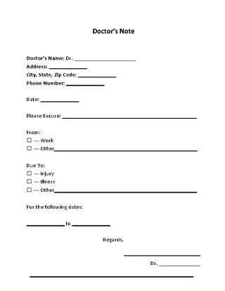 Free Download Doctors Note Template Sample
