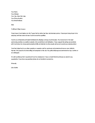Forms Free Download Recommendation Letter For A Friend Character