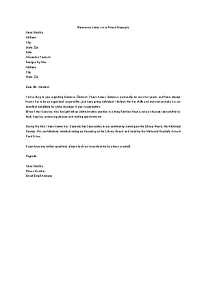 Forms Free Download Recommendation Letter For A Friend For A Job Ms Word