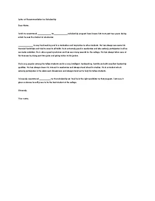 Forms Free Download Recommendation Letter For A Friend For Scholarship